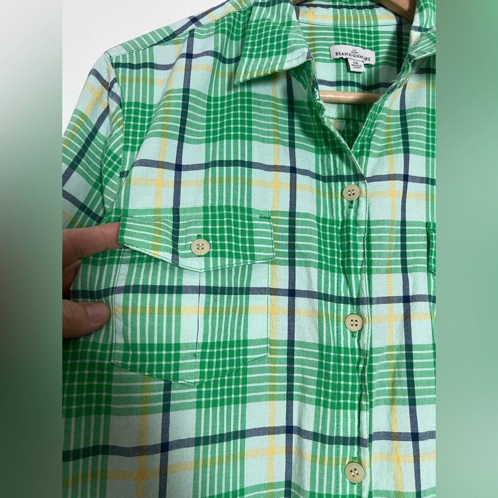 LL Bean Signature Women’s Plaid Shirtdress Midi Green White Blue Yellow Size 14 - Picture 4 of 8